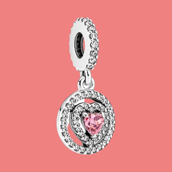 NEW Authentic Pandora Sparkling Double Halo Heart Dangle Charm /Pandora Bracelet - Picture 1 of 1